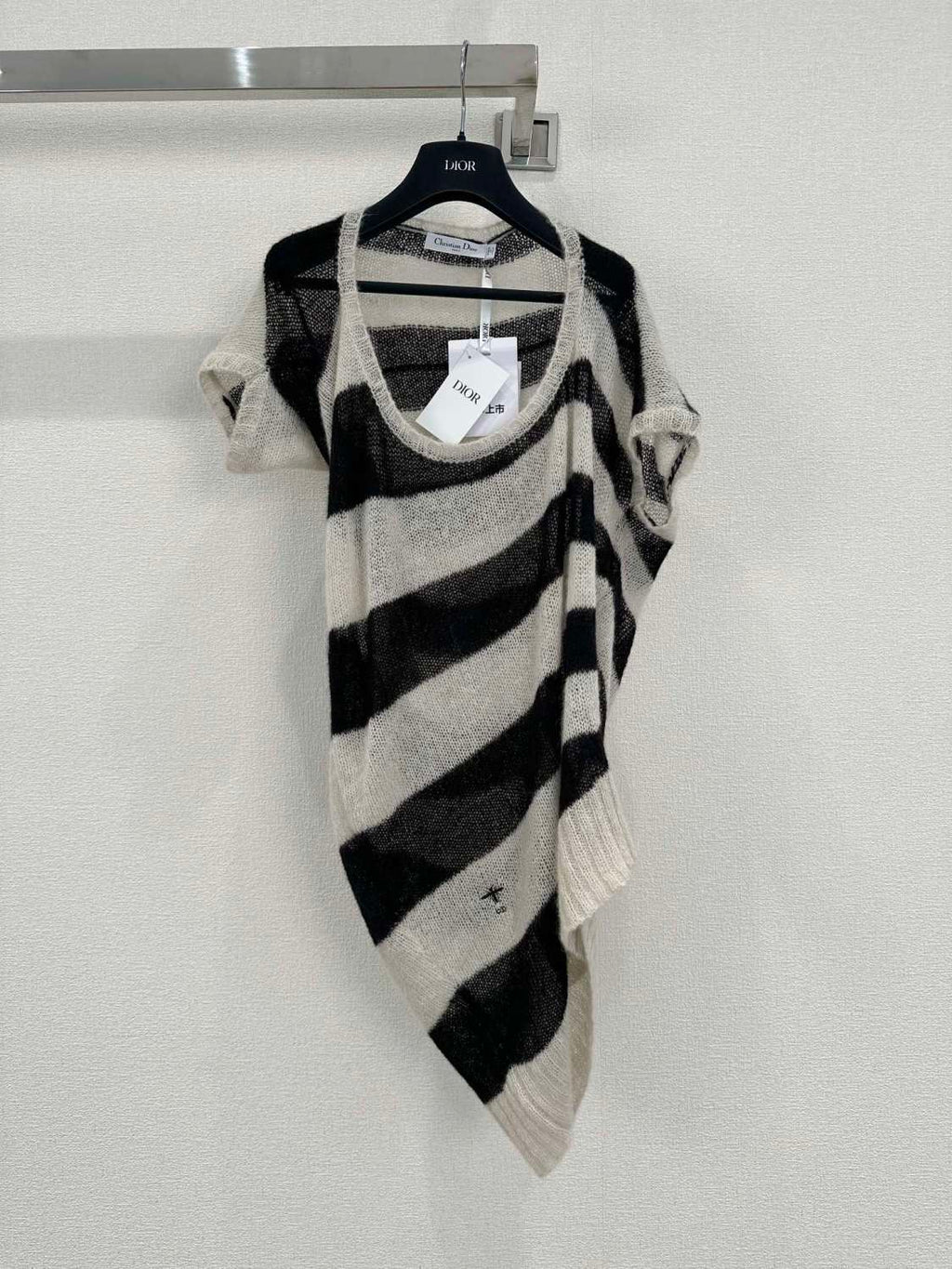 Women's Summer Striped Asymmetric Cashmere Loose Short Sleeve Sweater T-Shirt #72549