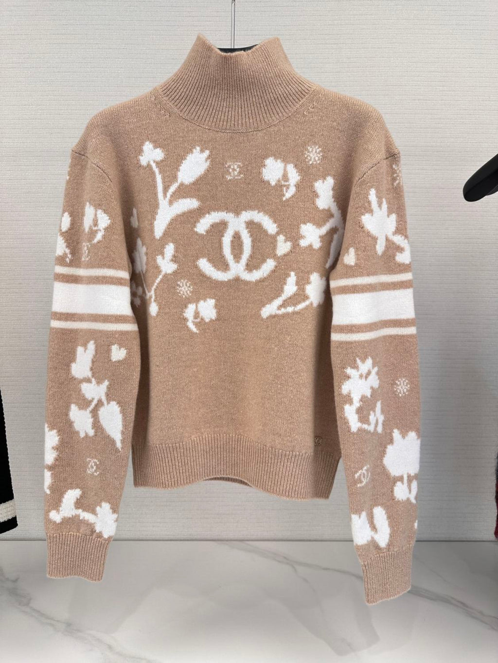 Women's Spring and Autumn Logo Printed High Neck Pullover Drop Shoulder Long Sleeve Cashmere Sweater #74367