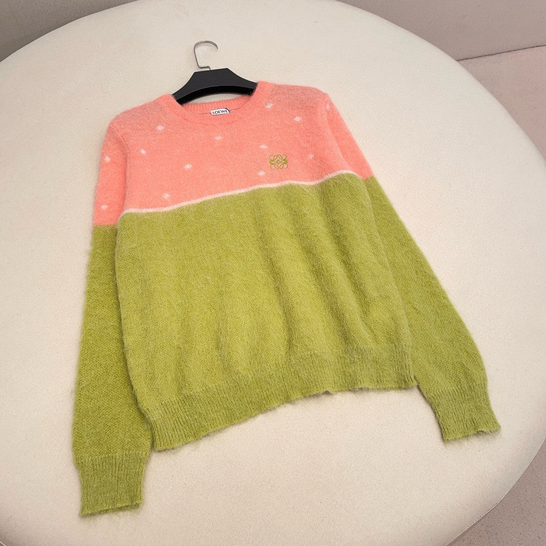 Women's Spring and Autumn Color Blocking Round Neck Mohair Long Sleeve Knit Sweater #74732