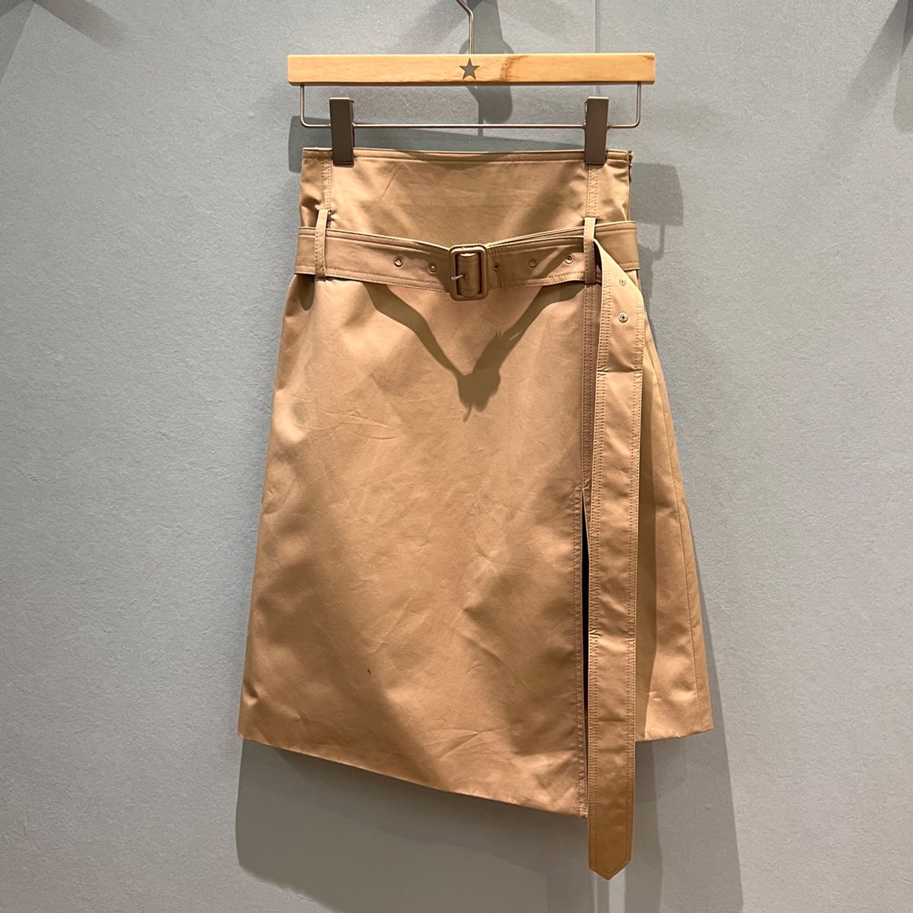 Belted Twill Skirt Women's Spring/summer Cotton Belted Asymmetrical Split Skirt Solid Color Fashionable Slim-fit Short Skirt #82112A