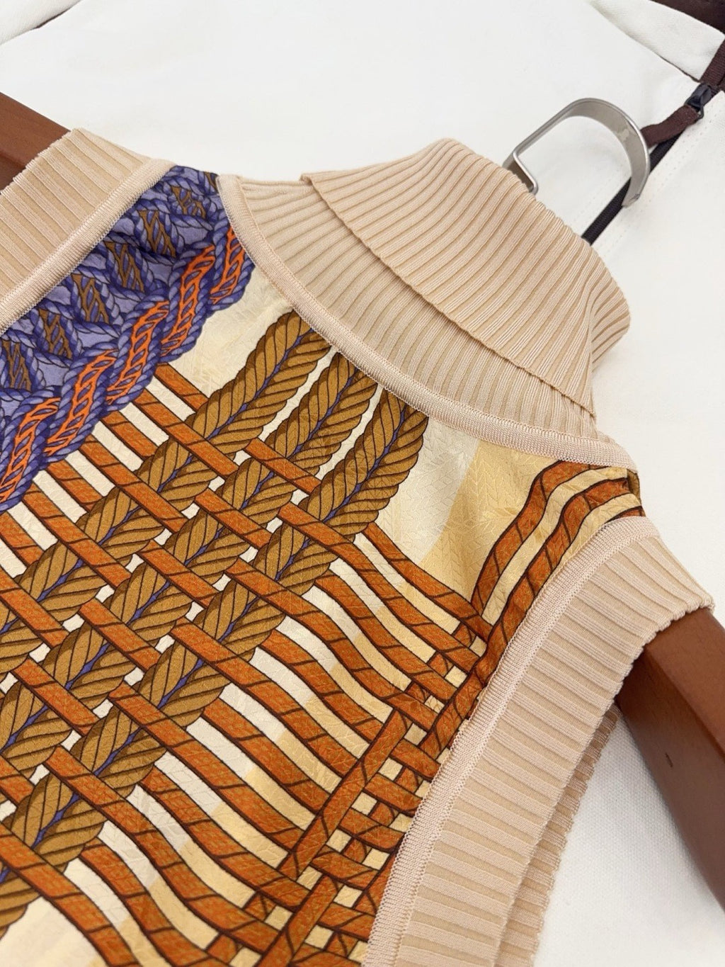 Women's Spring/Summer 2026 Silk printed check pattern Knitted and silk patchwork Shirt dress Suit Set #82539A