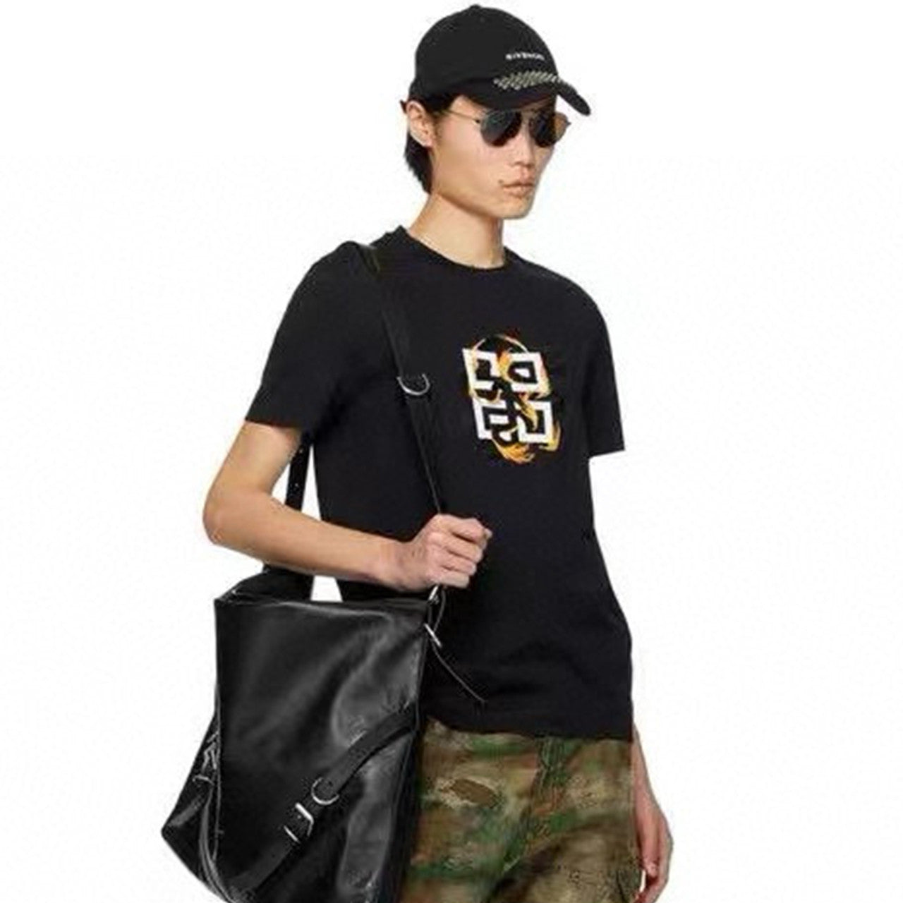 Men's Spring/Summer Cotton 4G Dragon Printed Short Sleeve Black Slim Fit Straight T-shirt #98322