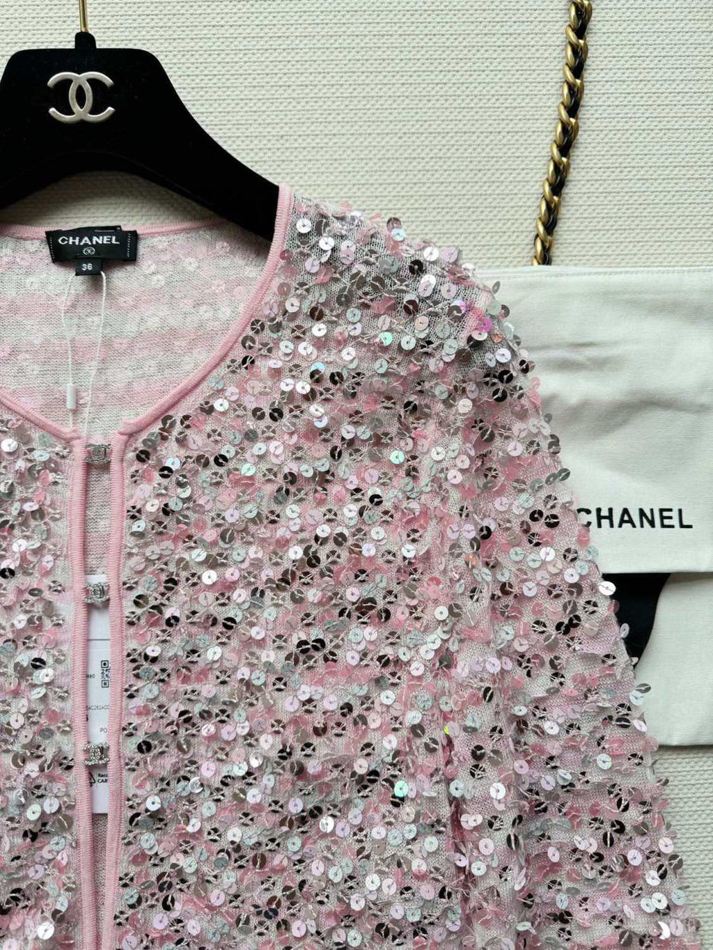 Women's Spring And Summer Sequin Design Round Neck Single-breasted Pink Long sleeved Knit Sweater Jacket #73656