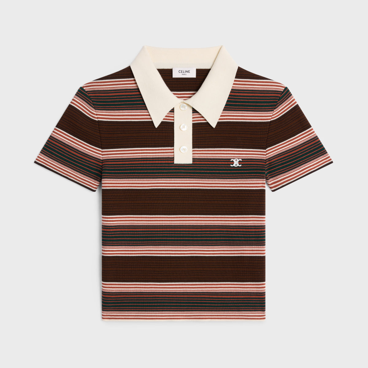 Women's Summer Striped Printed Knit Polo Neck Short Sleeve T-Shirt #75571