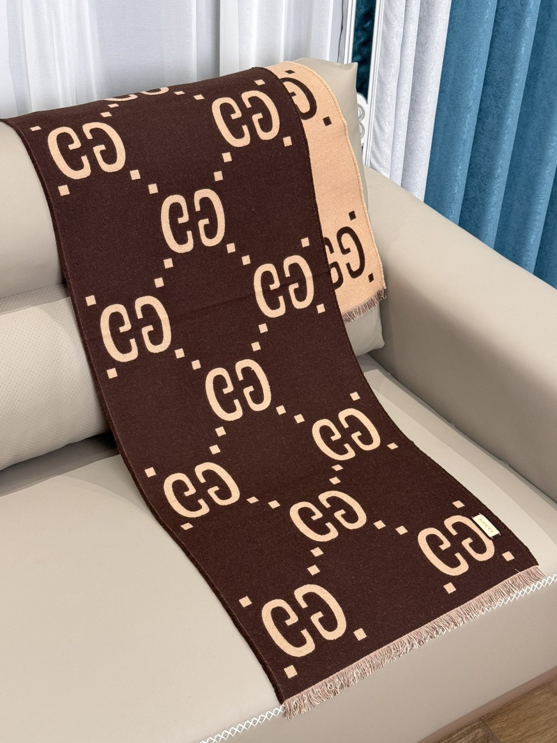 Men's and Women's GG Wool Blend Fringe Scarf #72983