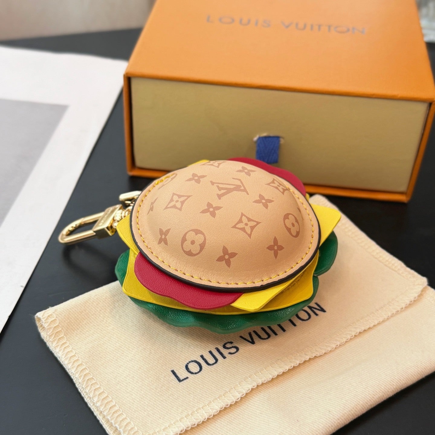 Letter-printed Leather Hamburger-shaped Earphone Bag Bags Charm #77581