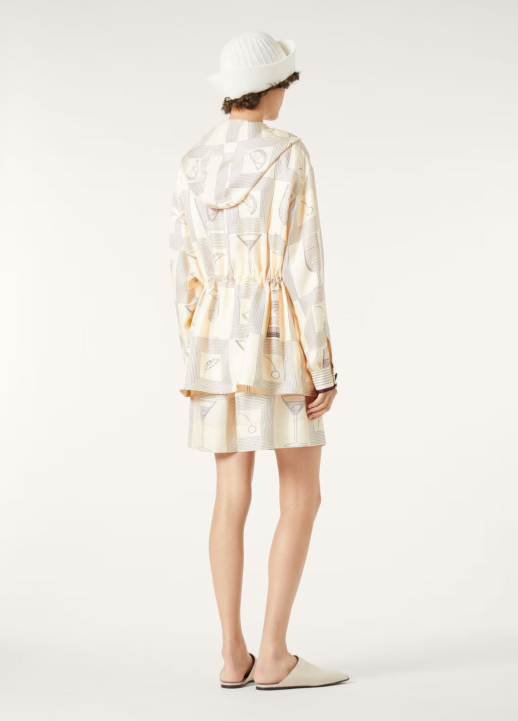 Women's Spring Summer Autumn Rafael Silk Printed Drawstring Parker Hooded Jacket Casual Dorin Striped Bermuda Shorts Ngvp #1839