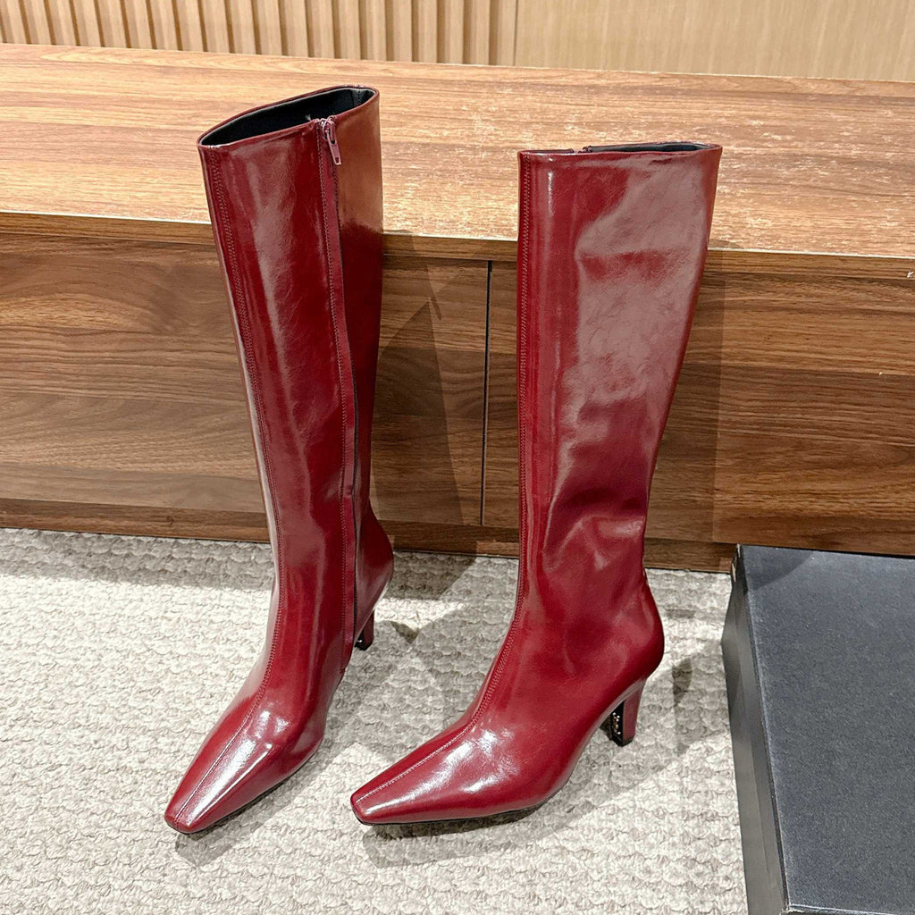 YS Women's Pointed Cat Heel Long Short Red Black Boots Fashion Temperament Elegant Sexy Zipper Short Boots Shoes Ngvp #2185