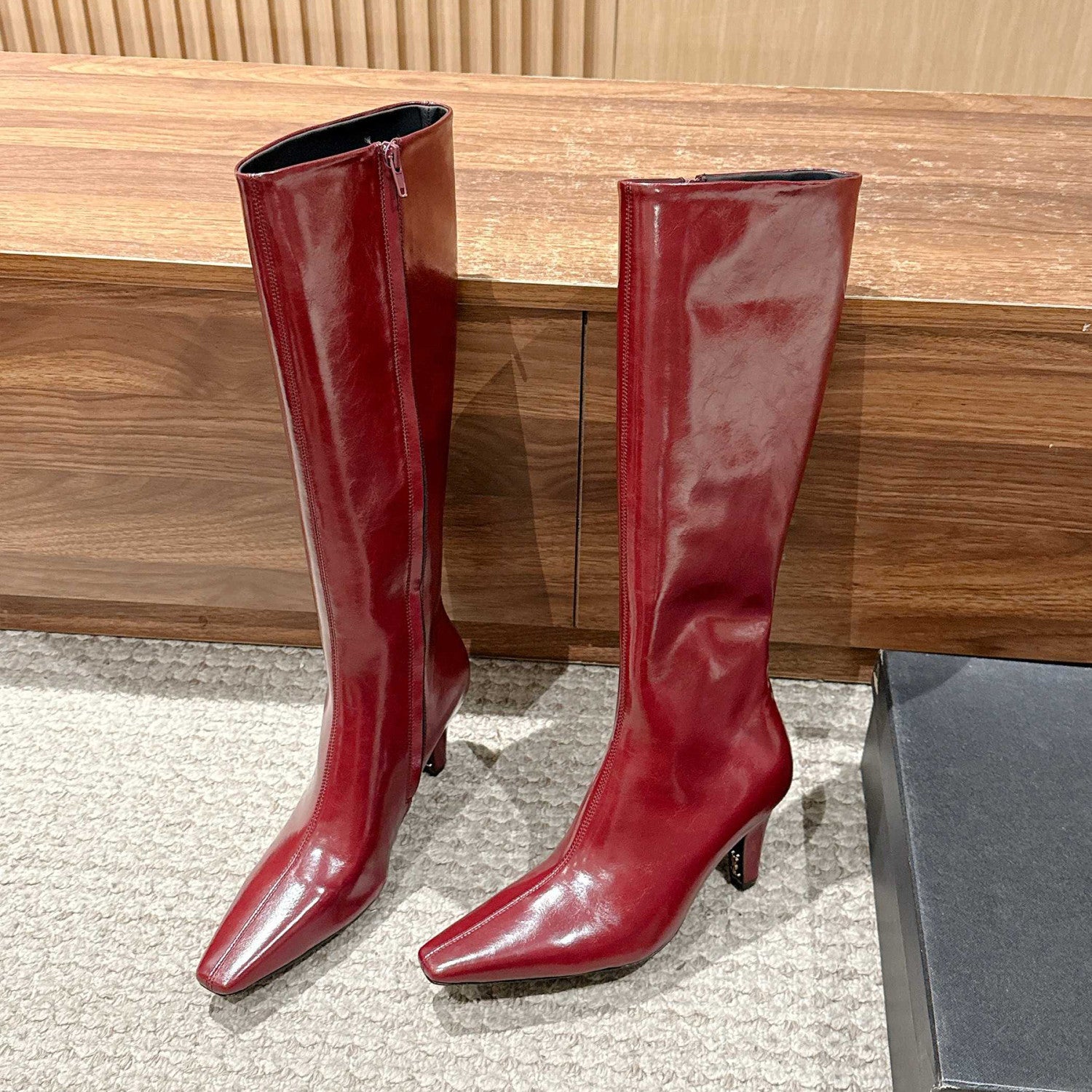 YS Women's Pointed Cat Heel Long Short Red Black Boots Fashion Temperament Elegant Sexy Zipper Short Boots Shoes Ngvp #2185