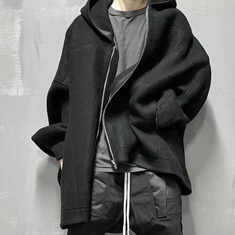Men's Spring And Autumn Solid Color Fashion Trend Cape Wool Hoodie Long Sleeve Loose Sweater Ngvp #7523