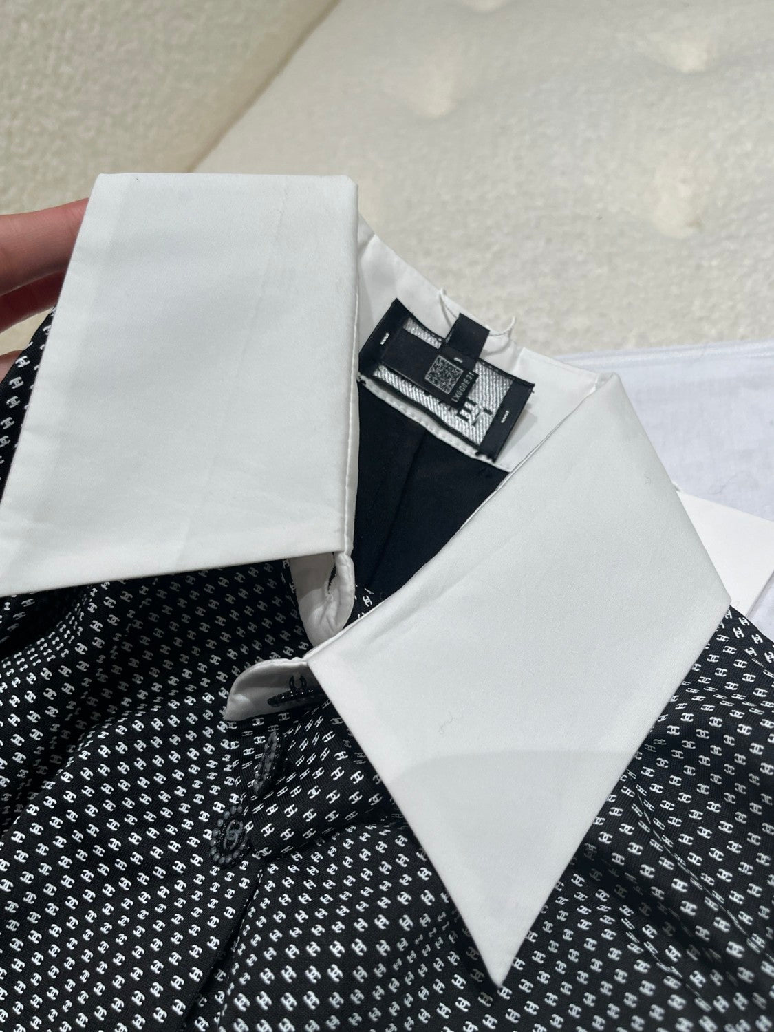 Women's Spring And Fall Logo Full Print Single-Breasted Long-Sleeved Lapel Fitted Shirt Ngvp #9461