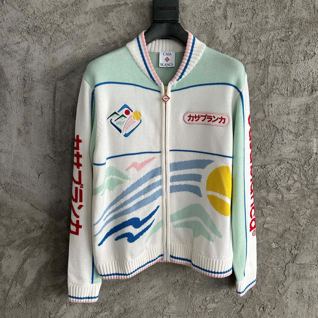 Men's Fall/Winter Abstract Pattern Logo Jacquard Knit Zipper Sweater Fashionable Straight V-Neck Knit Cardigan Jacket #193320