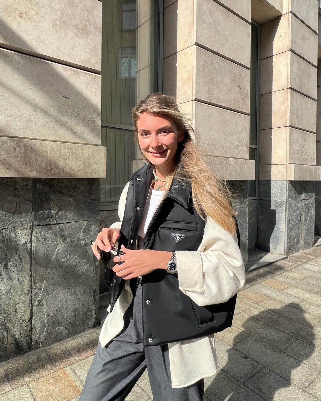 Women's Spring and Autumn Black Logo Label Sleeveless Nylon Single Breasted Vest Jacket #72332