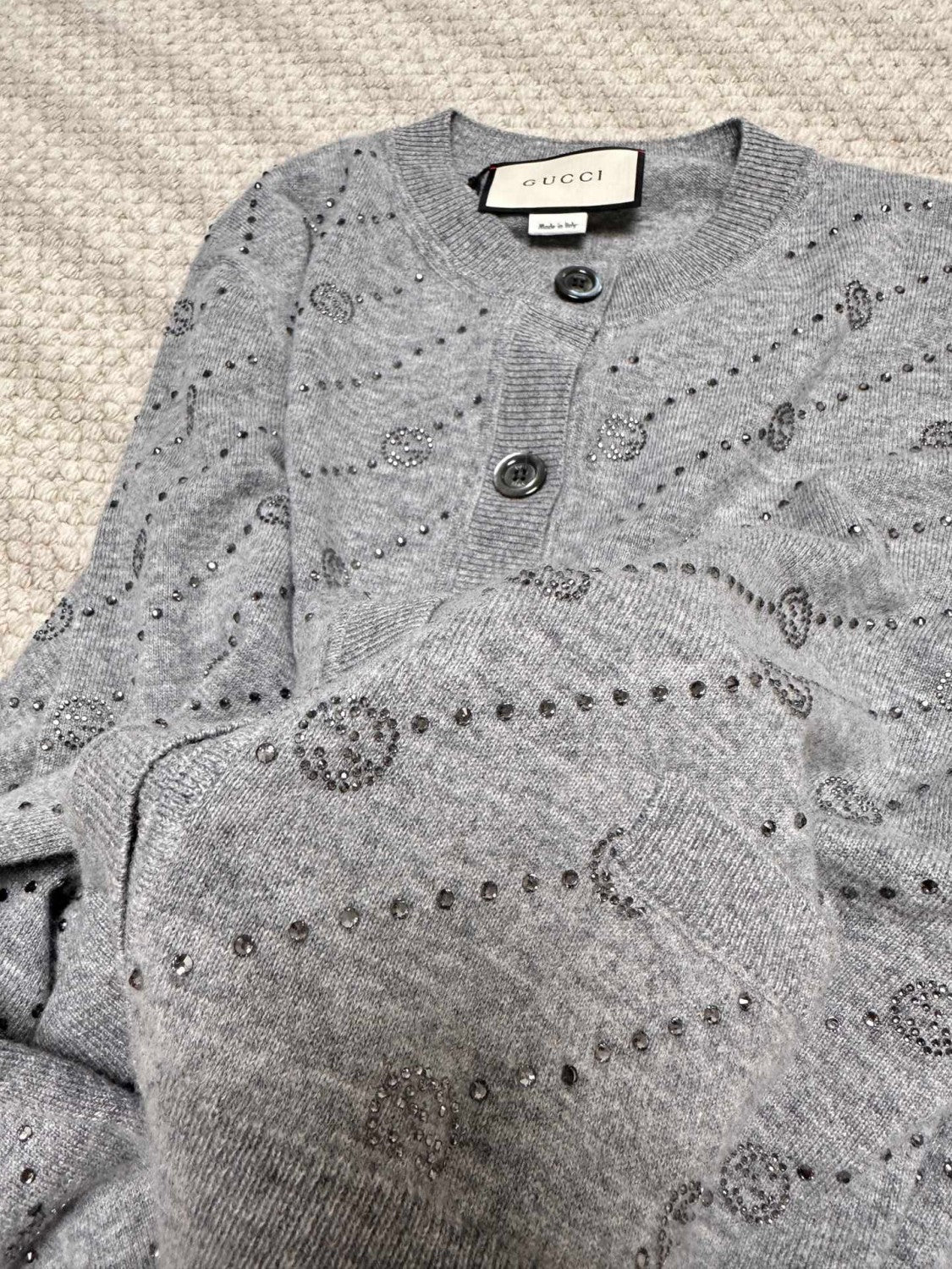 Women's Spring and Autumn Gray Floral Print Round Neck Single Breasted Long Sleeve Cashmere Sweater Cardigan #72815