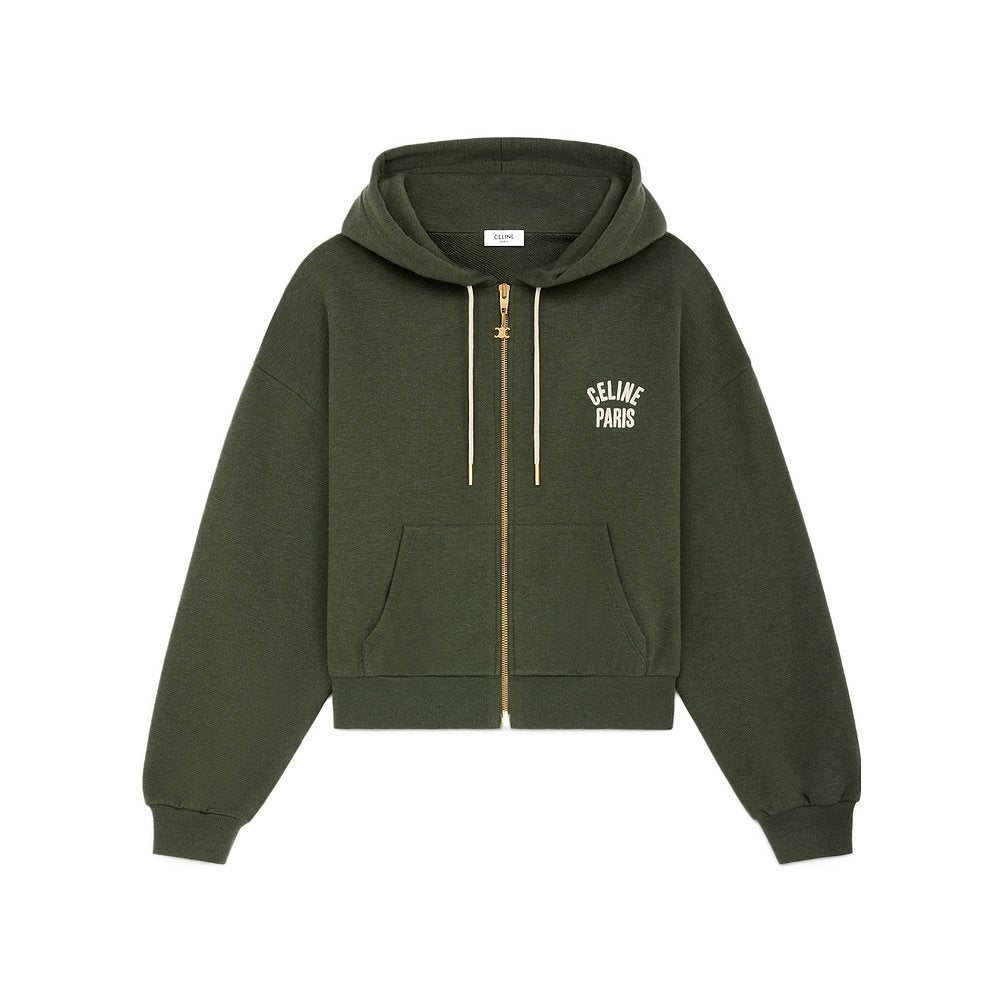 Women's Men's Autumn/Winter Green Zipper Hooded Sweatshirt with Logo Print Fashionable Casual Short-Sleeve Hoodie #9331Z