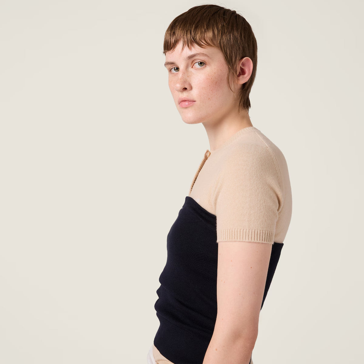 Women's Spring/Summer Crew Neck Half-Button Knit Short-Sleeve T-Shirt Fashionable. Trendy. Refined Casual T-Shirt #194157