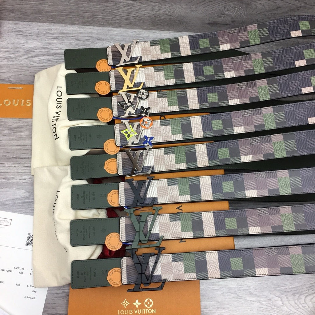 Mega Pixel Men's Four Seasons Fashion Camo Cowhide Belt Logo Luxury Double Sided Belt Width 4cm Accessories #71221