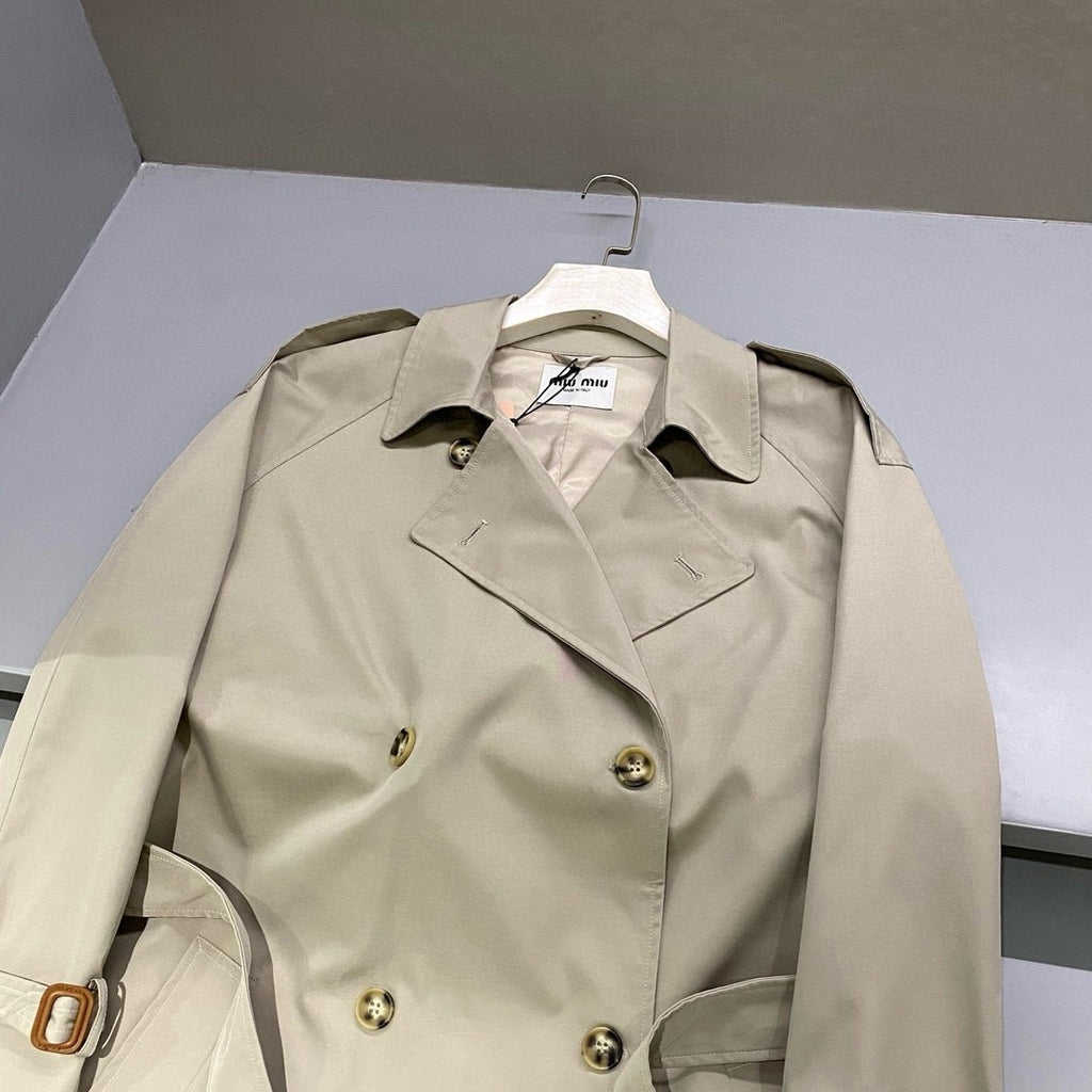 Women's Spring and Autumn Solid Color Letter Embroidery Lapel Double Breasted Long Sleeve Trench Coat Jacket #72316