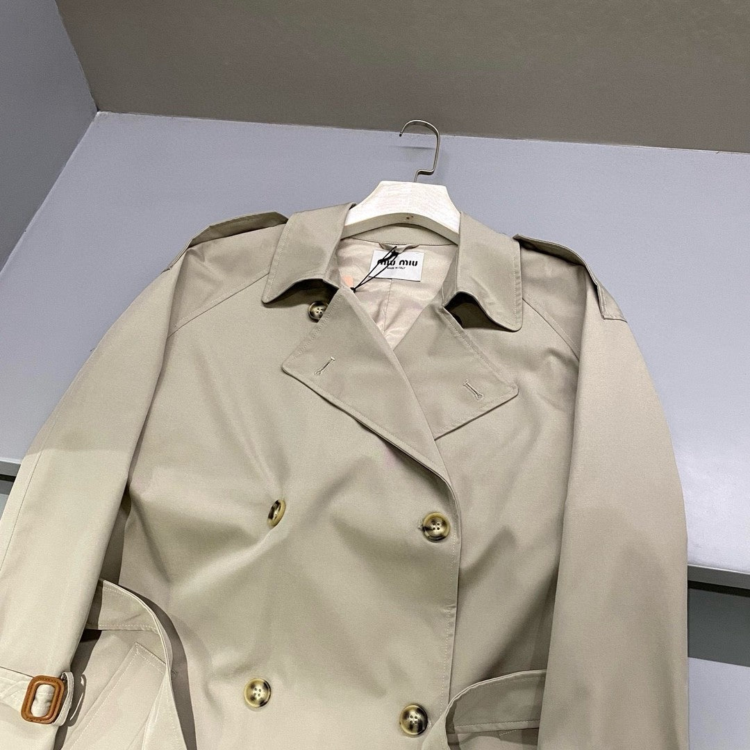 Women's Spring and Autumn Solid Color Letter Embroidery Lapel Double Breasted Long Sleeve Trench Coat Jacket #72316