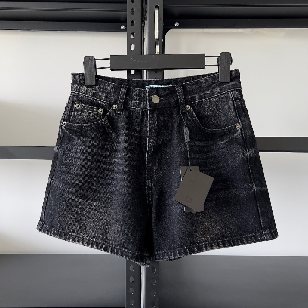 Women's Summer Solid Color Washed High Waist Casual Denim Shorts #75658