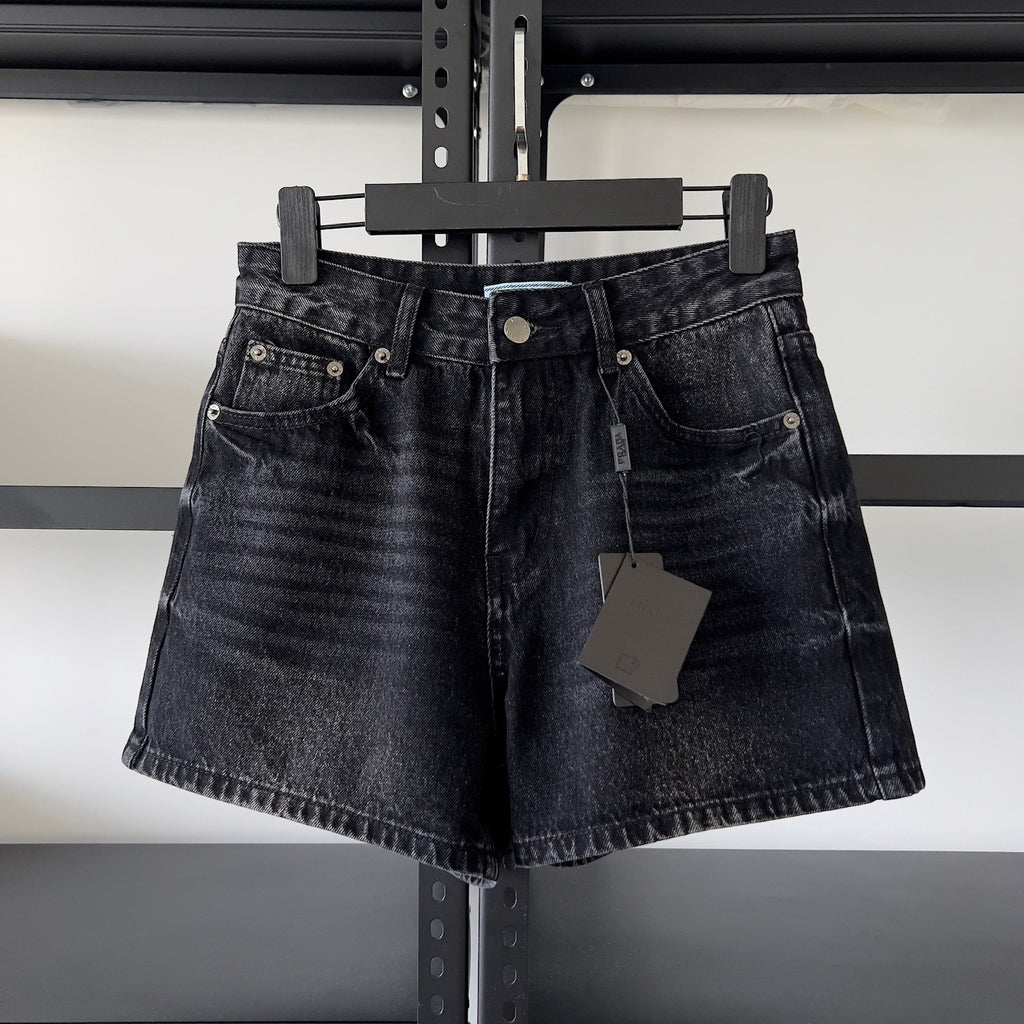 Women's Summer Solid Color Washed High Waist Casual Denim Shorts #75658