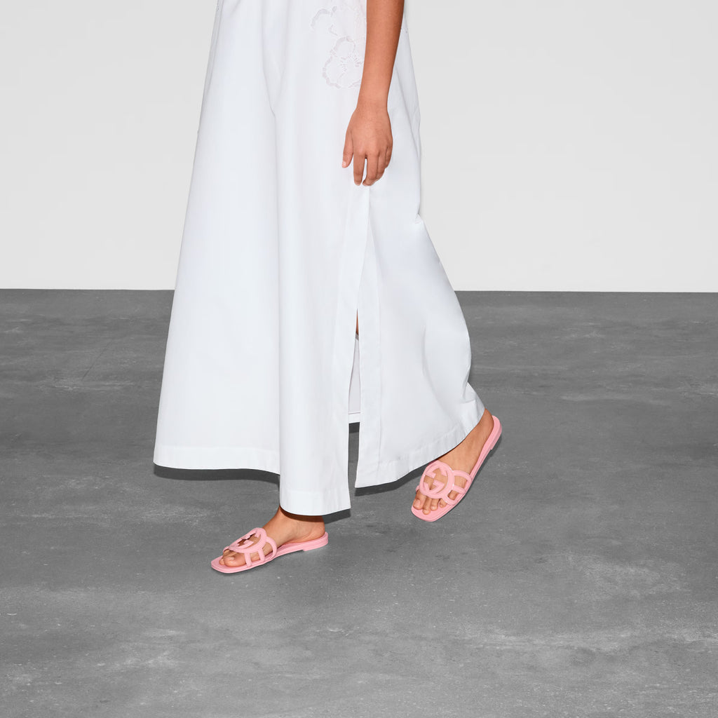 GG  Women's Summer Double G Hollow out Square Head Flat Slippers Solid Color Casual Shoes #81341