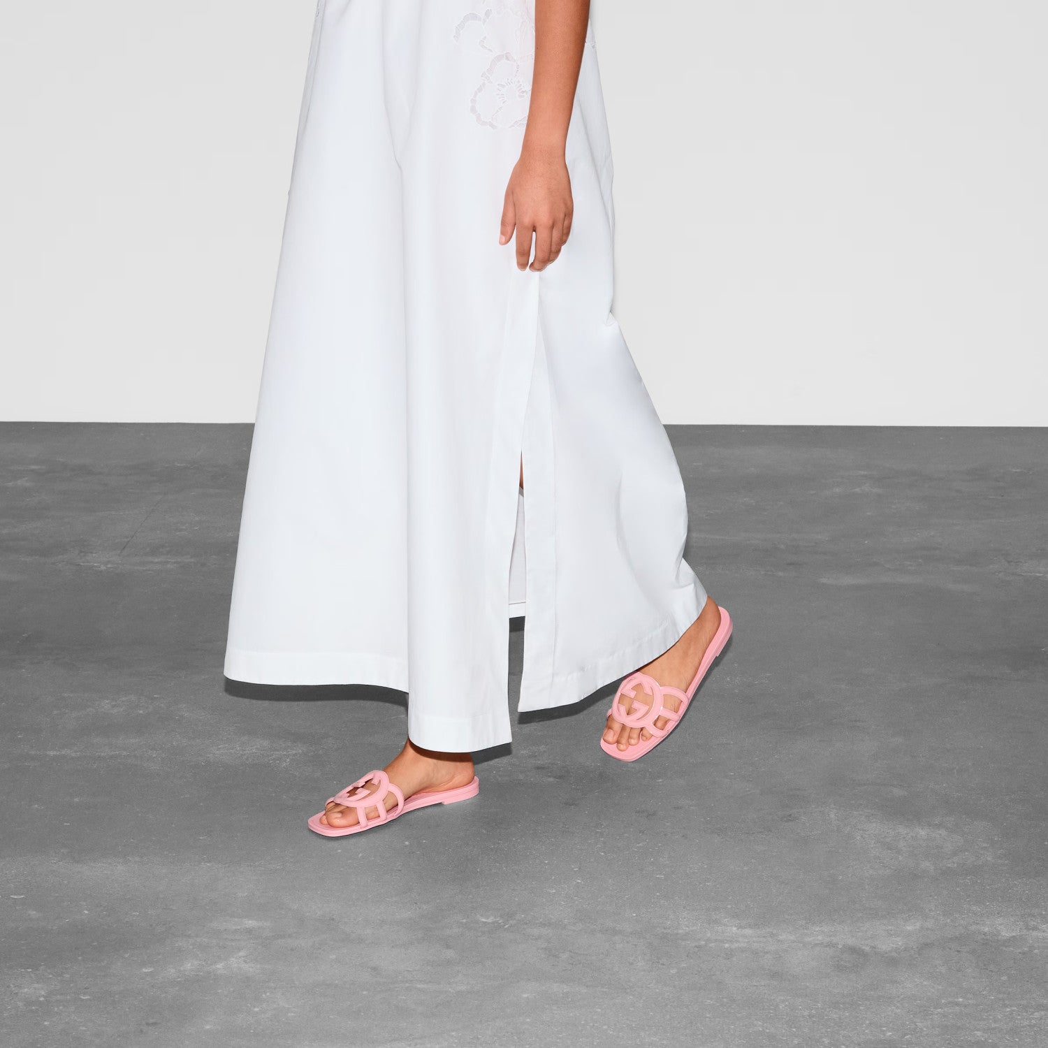 GG  Women's Summer Double G Hollow out Square Head Flat Slippers Solid Color Casual Shoes #81341