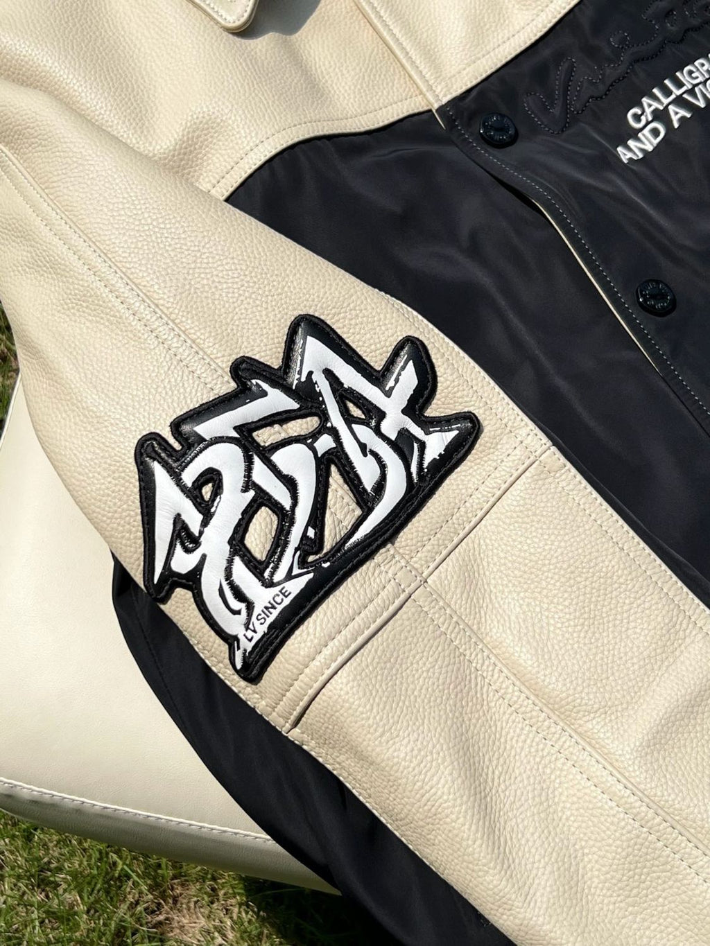 Men's Autumn Single Breasted Leather And Nylon Blouson Jacket #72784