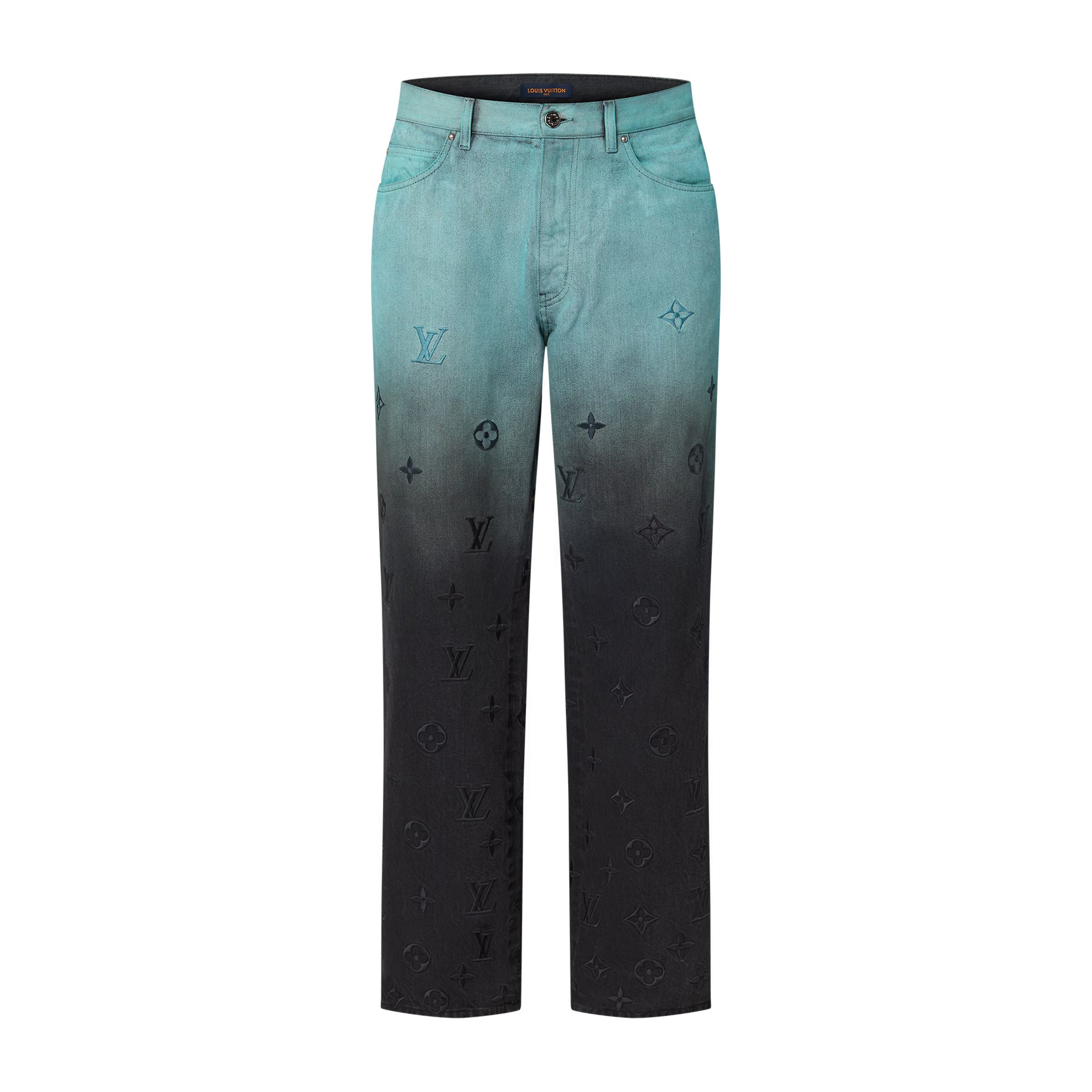 Men's Fall and Winter Logo Embroidery Gradient Single Breasted Long Sleeve Denim Jacket #72862