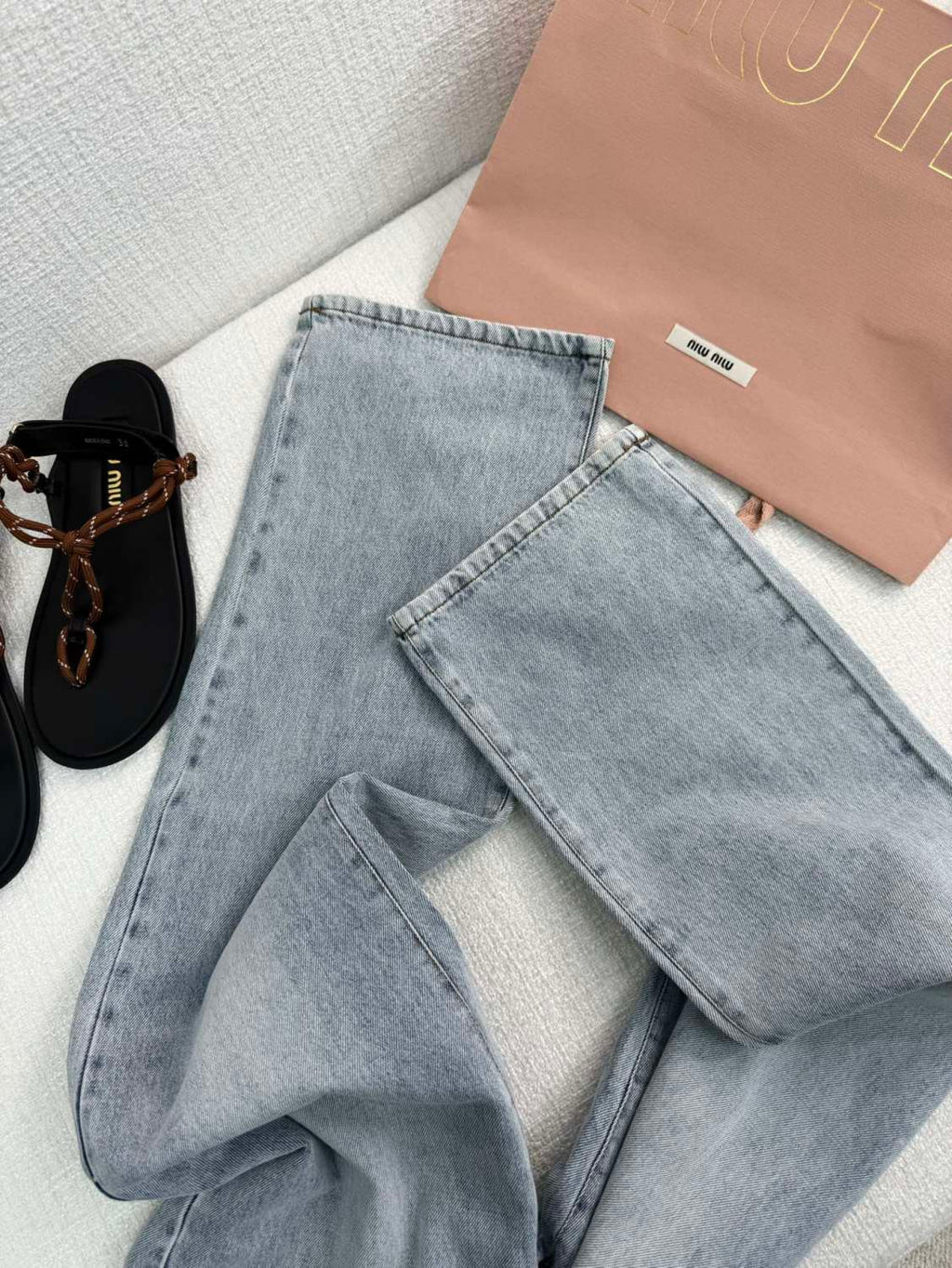 Women's Spring and Autumn Blue Letter Logo Embroidery Straight Jeans Pants #73416