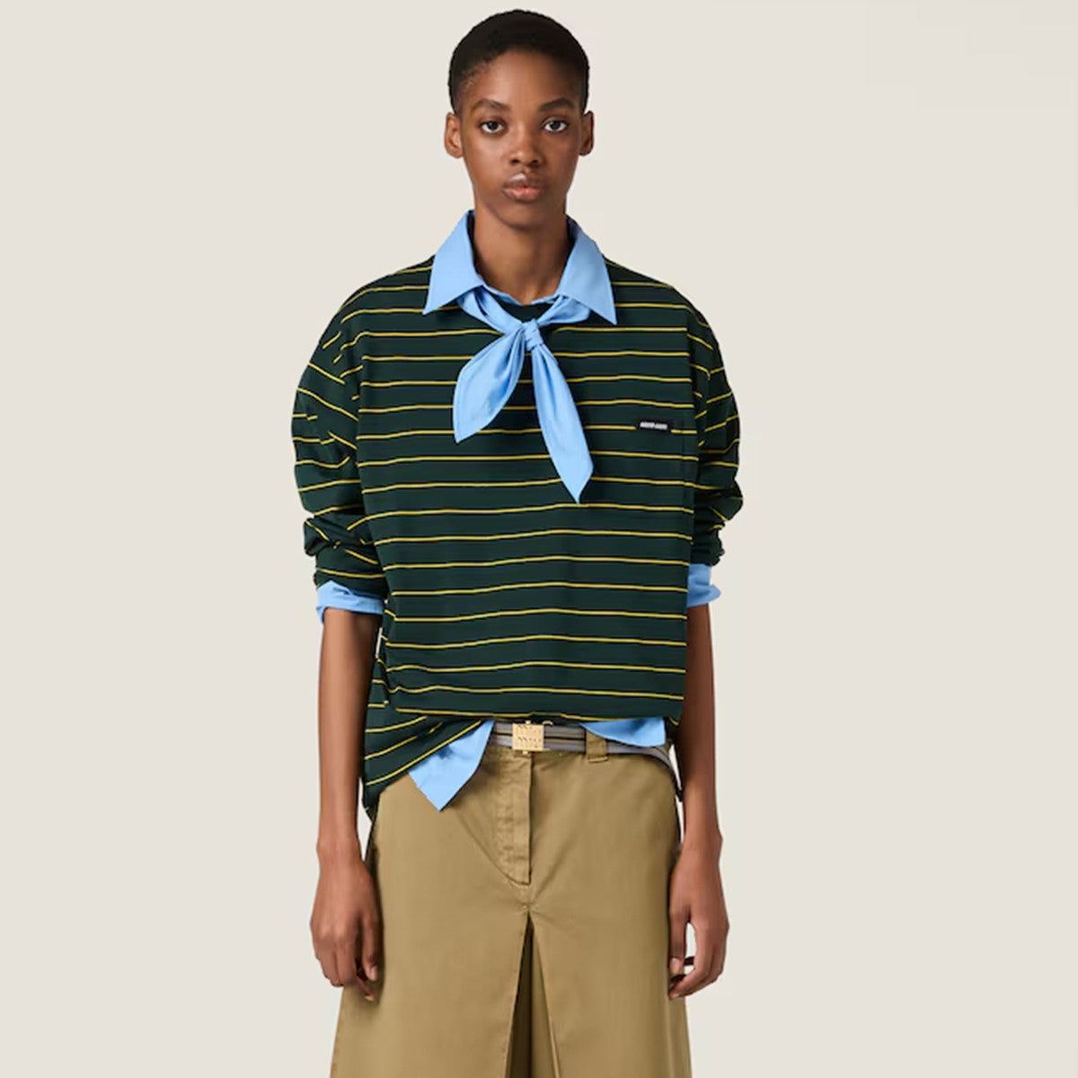 Women's Logo Stripe Long Sleeve Summer Cotton Solid Color Jersey T-shirt #76116