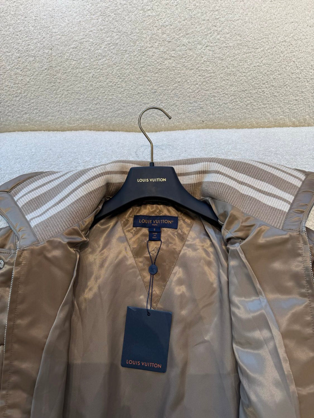 Satin Material Lapel Classic Monogram Aged Pattern Pilot Jacket #194241