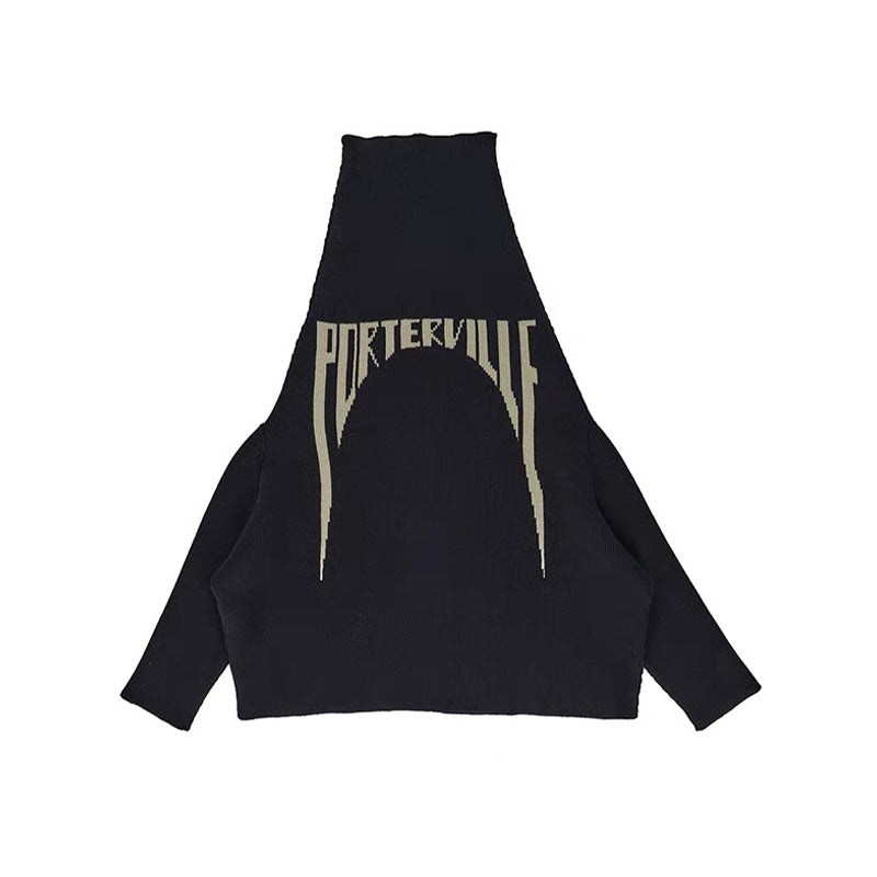 Rick Owens Men's High Neck Letters Jacquard Knit Large Silhouette Casual Long Sleeve Black Sweater For Fall And Winter Ngvp #9431