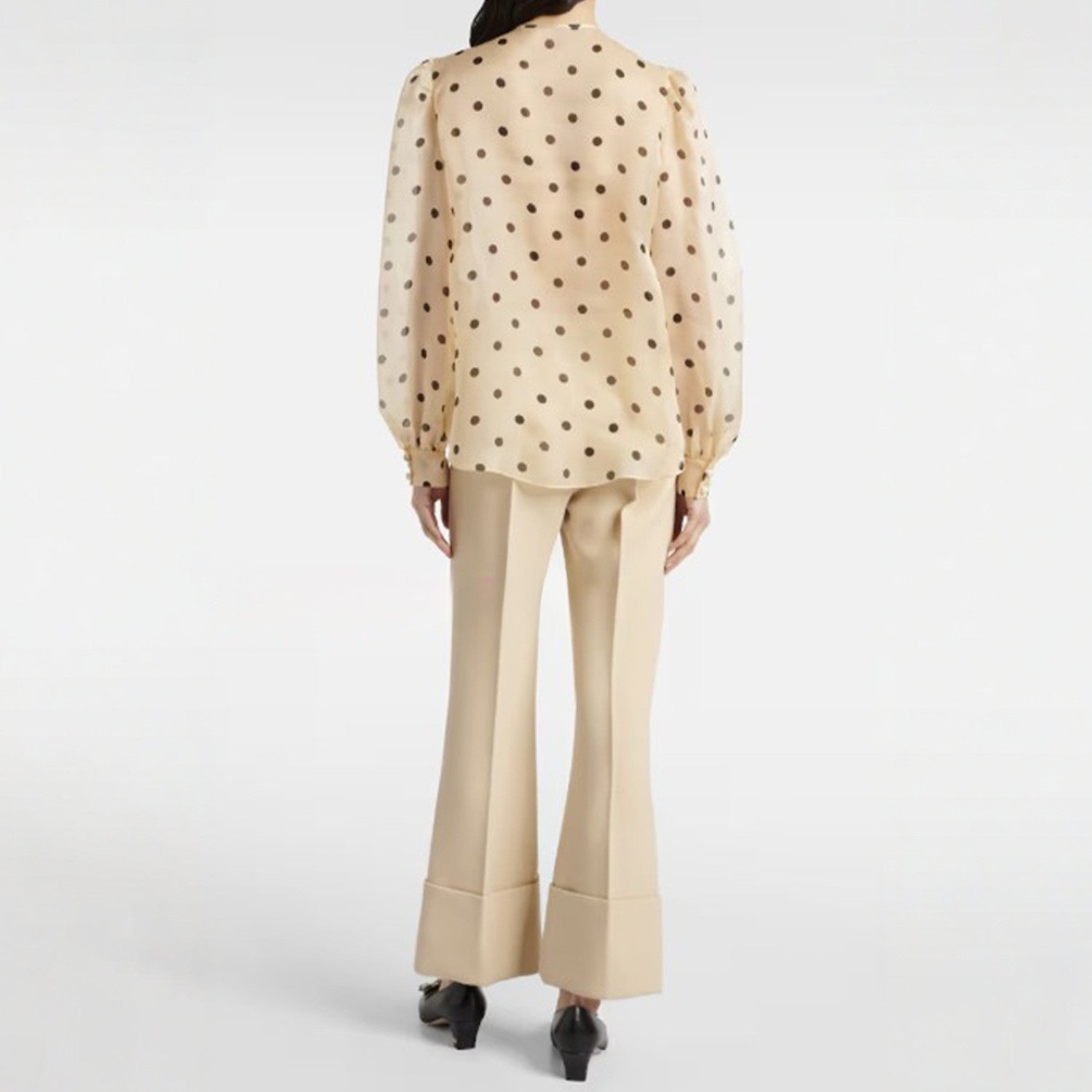 Women's New Spring Fashion Lapel Polka Dot Print Shirt Round Neck Long-sleeved Commuter French Blouse Top Ngvp #9915