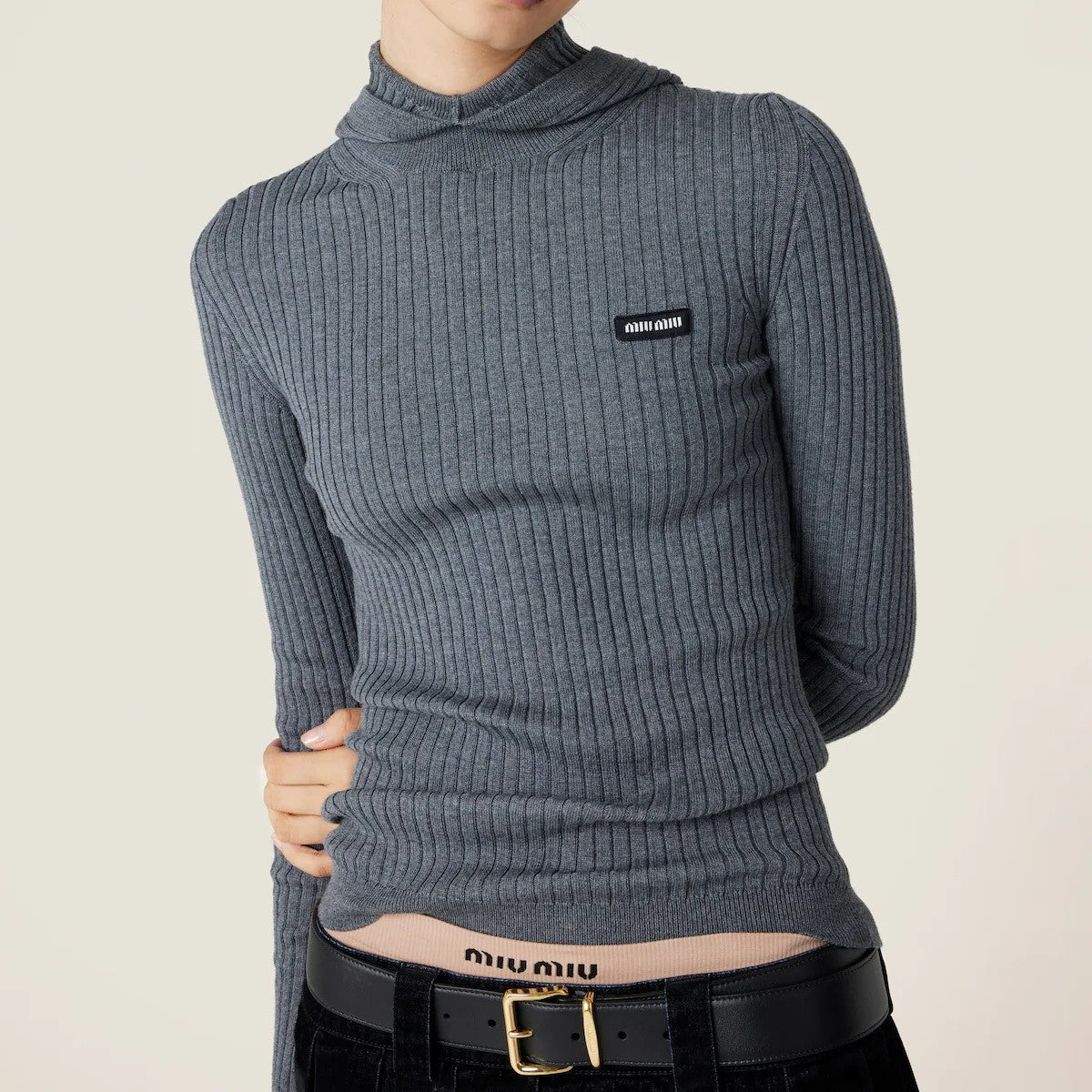 Women's Spring and Autumn Solid Color Wool High Neck Hooded Knitted Sweater #74651