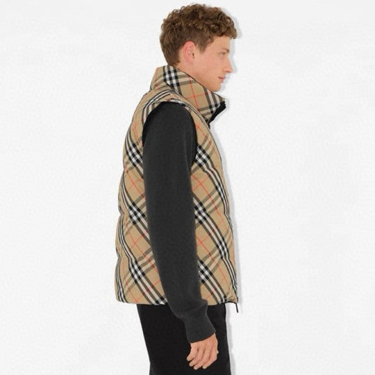 Men's And Women's Fall/winter Fashion Casual Stand Collar Zipper Checkered Reversible Double Sided Checkered Nylon Padded Vest #79369