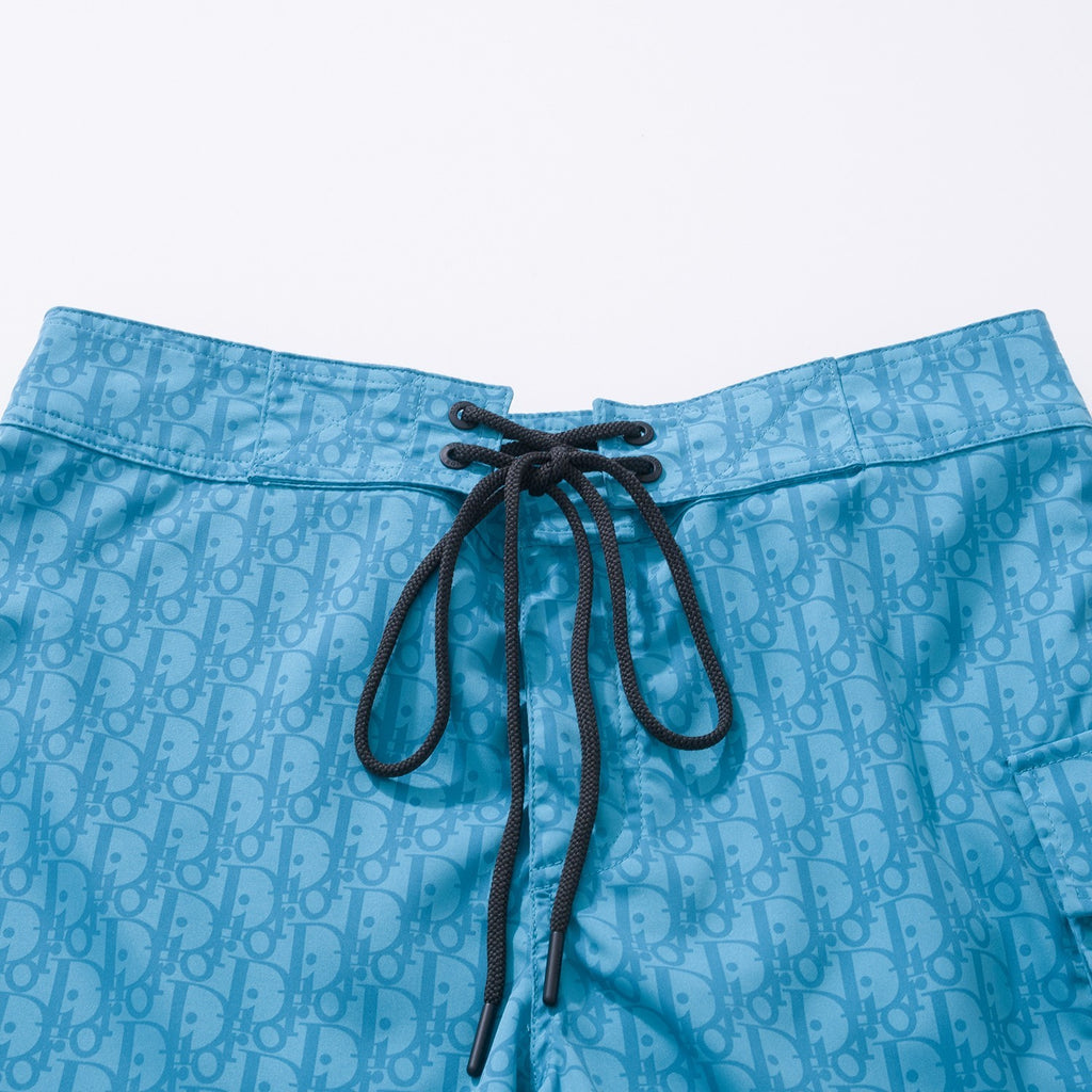 Men's Summer Solid Color Logo Monogram Full Print Drawstring Tie Polyester Shorts Pants #99723