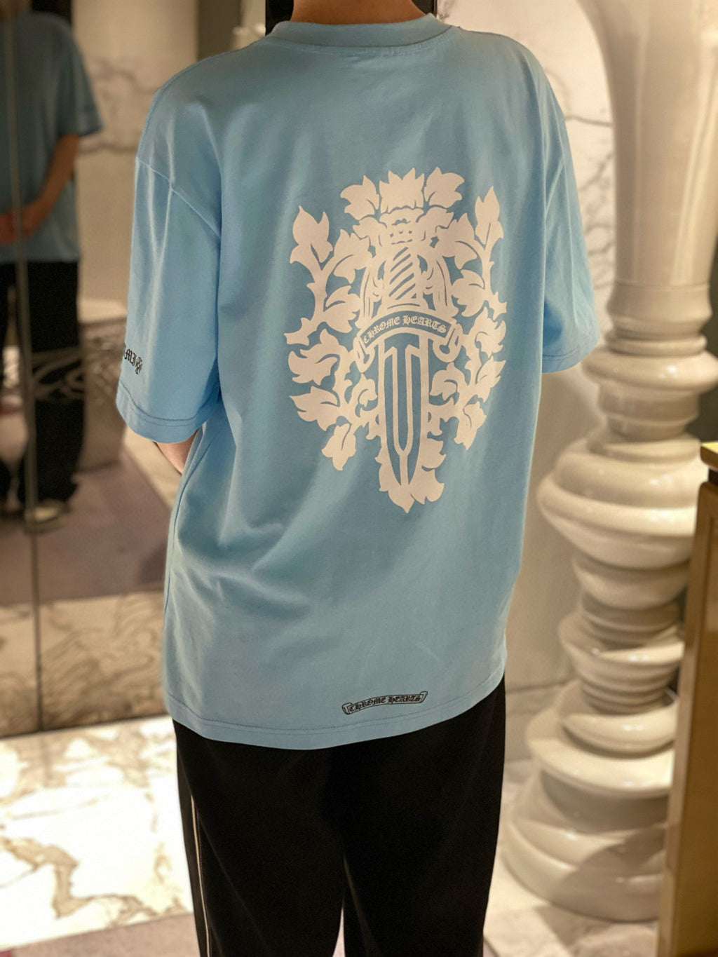 Men's and Women's Summer Blue Cotton Round Neck Loose Fit Short Sleeve T-shirt #98569