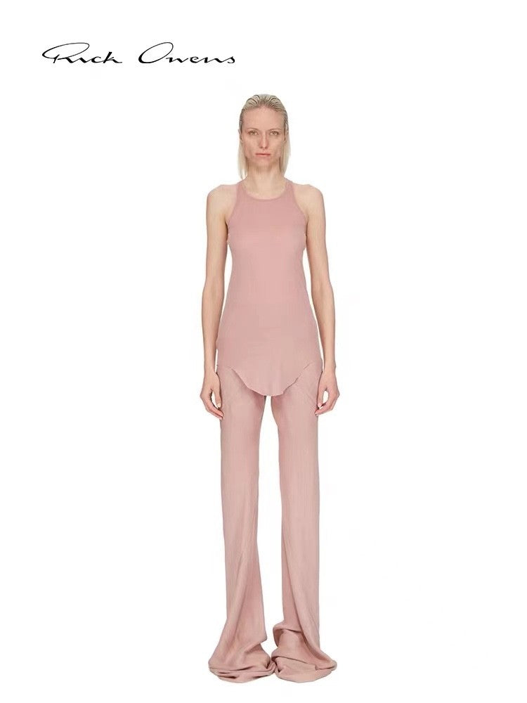 Women's Spring And Summer Fashion Mid-Waist Elastic Leisure Straight Solid Color Wide Leg Casual Pants #71933