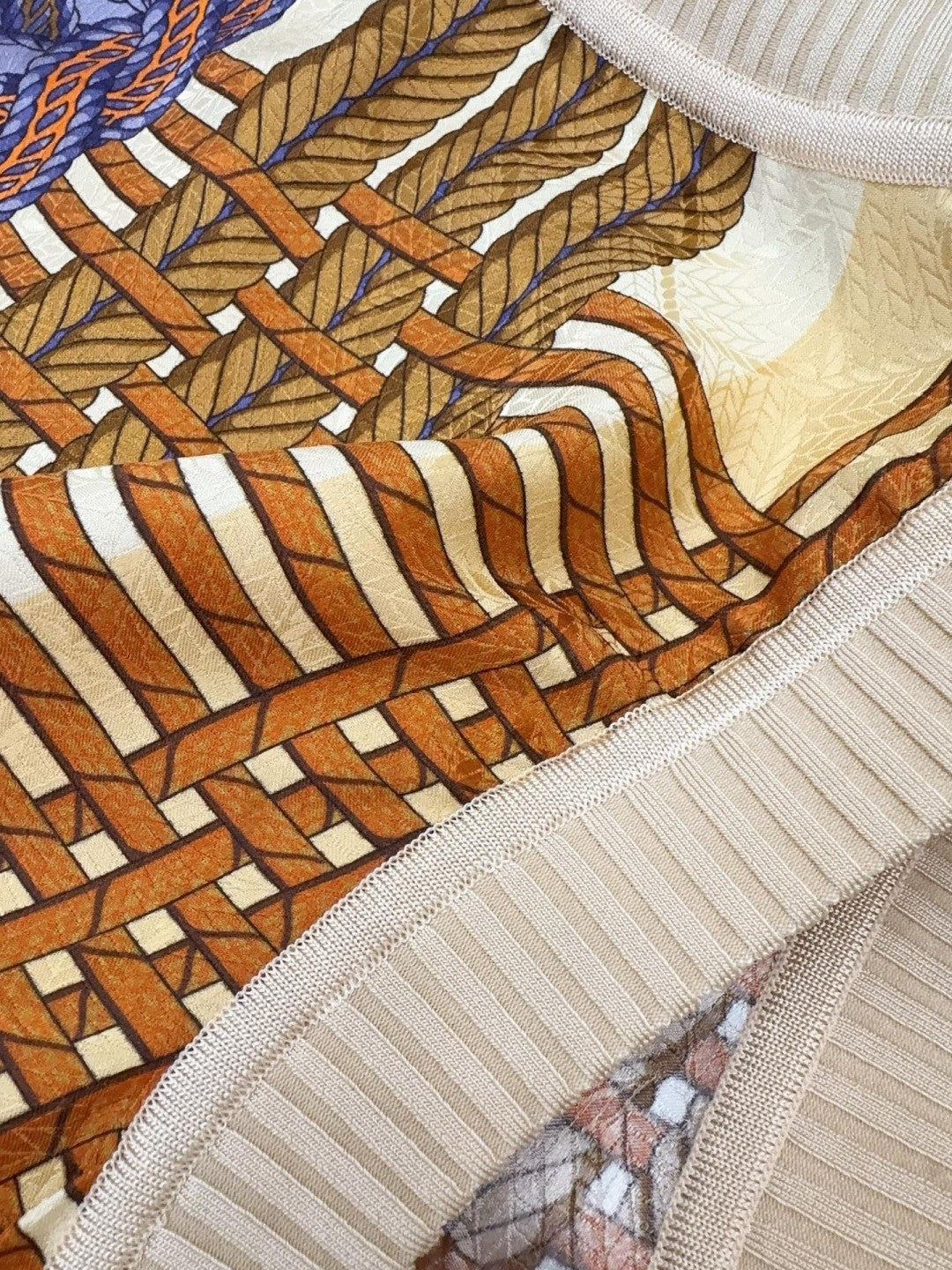 Women's Spring/Summer 2026 Silk printed check pattern Knitted and silk patchwork Shirt dress Suit Set #82539A