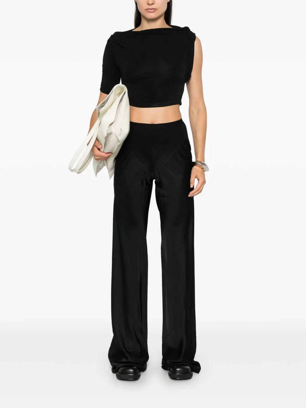 Women's Spring And Summer Fashion Mid-Waist Elastic Leisure Straight Solid Color Wide Leg Casual Pants #71933