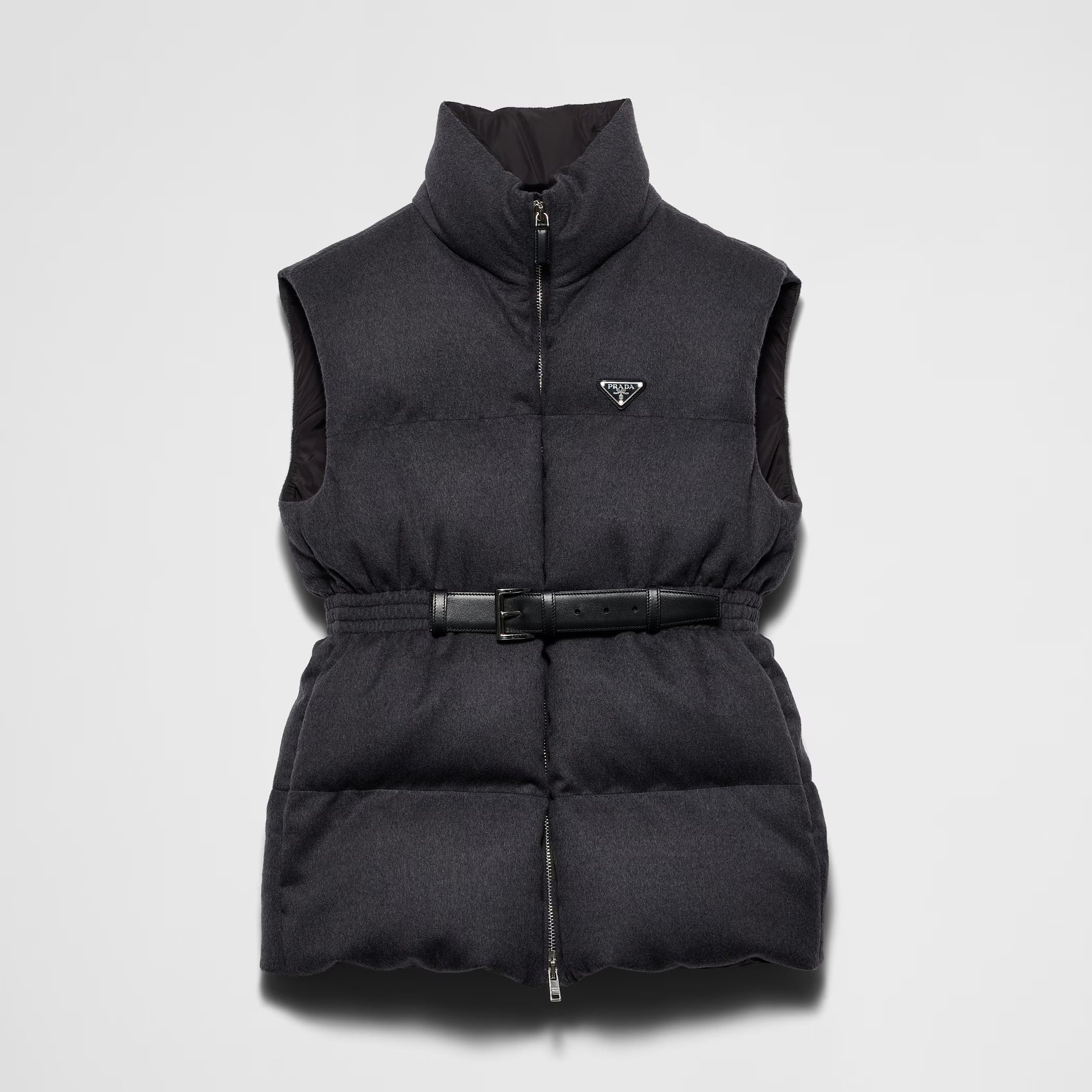 Women's Fall and Winter Logo Logo Standing Collar Belt Loose Zipper Sleeveless Puffer Down Vest Jacket #73967