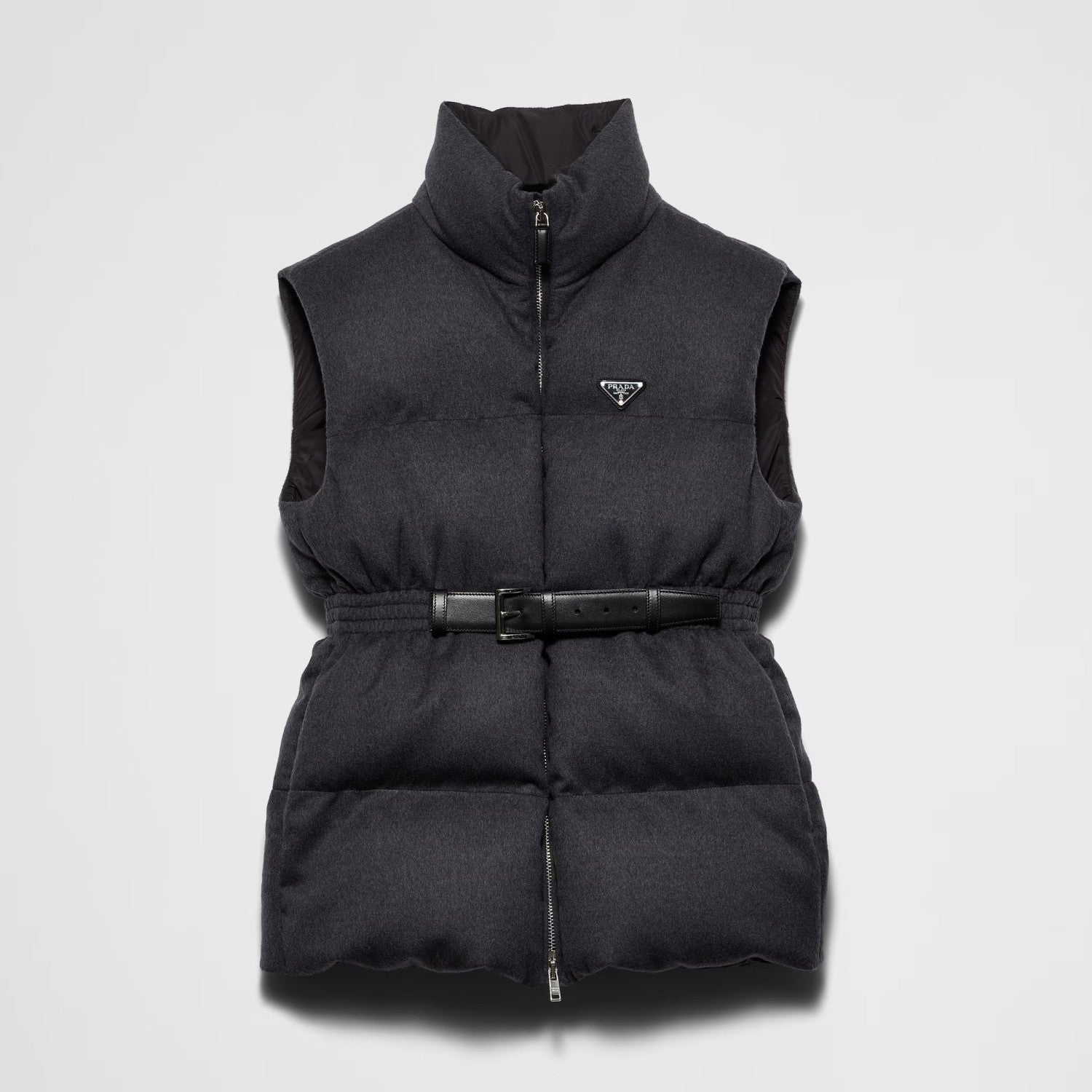 Women's Fall and Winter Logo Logo Standing Collar Belt Loose Zipper Sleeveless Puffer Down Vest Jacket #73967