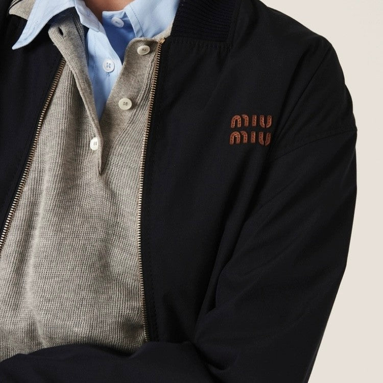 Women's Spring and Autumn Navy Blue Logo Letter Applique Zipper Pilot Jacket #72454