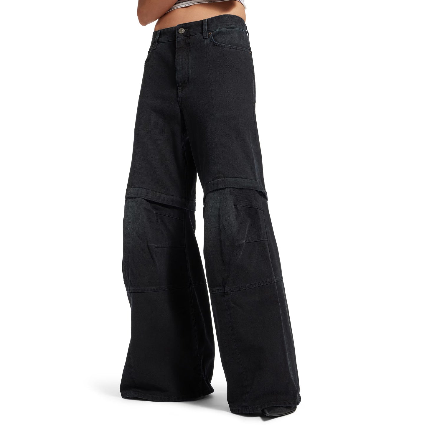 Women Men Four Seasons Flared Cargo Pants High Street Cotton Mid Waist Solid Color Casual Denim Workwear Pants Ngvp #1843