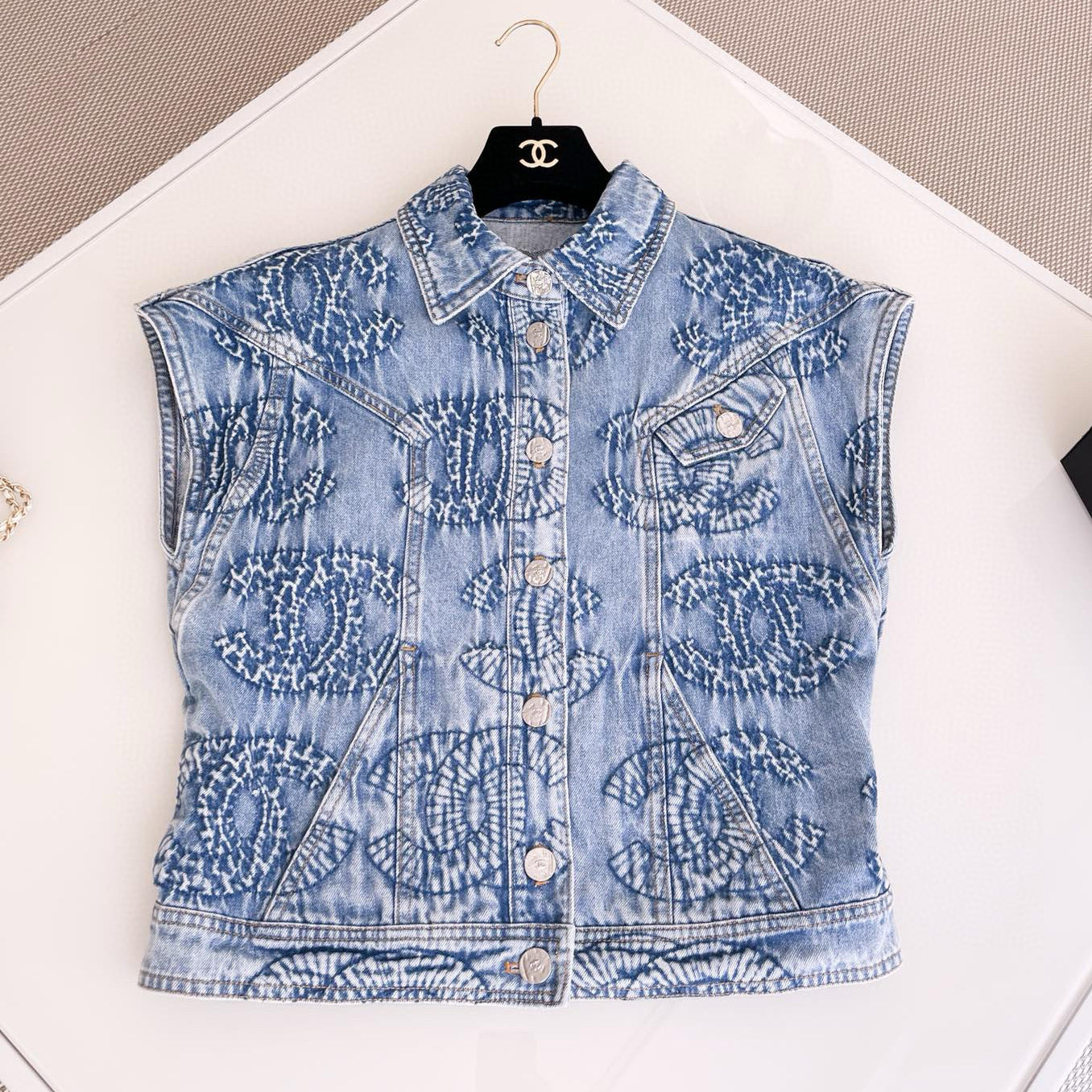 Women's Spring and Autumn Blue Tie-Dye Washed Denim Vest Jacket #72677