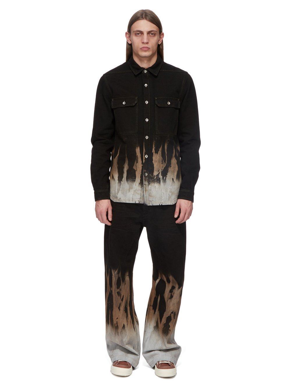 Men's Spring/Summer Flame-Dyed Jeans Dark Style Outfit Lace-Up Tie-Dye Workwear Pants Slightly Flared Bell-Bottom Trousers #194456