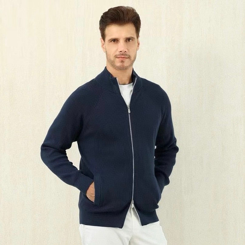 BC Men's Fall/Winter Fashion Casual Solid Color High Neck Double Zip Knit Cardigan #79221