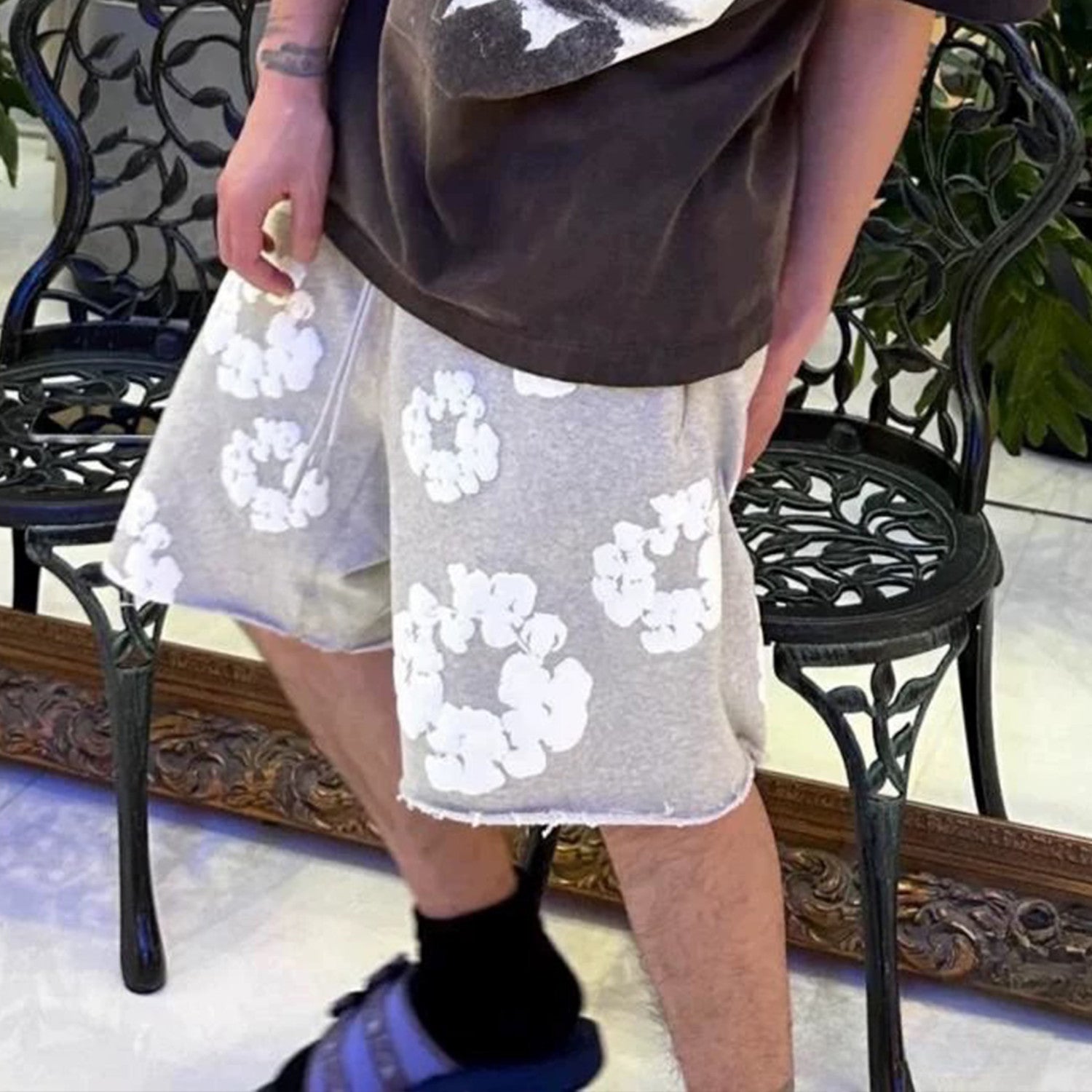 Denim Tears Men Women Spring Summer Trend High Street Kapok Flower Casual Cotton Loose Shorts Fashion Pants Ngvp #8876