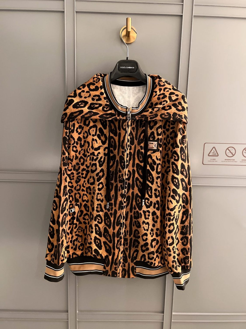 Women's Spring and Autumn Leopard Print Hooded Drawstring Zipper Long Sleeve Jacket #72841